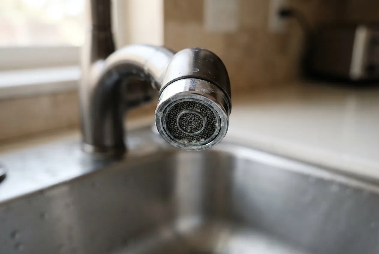 Mineral scale around a kitchen faucet aerator