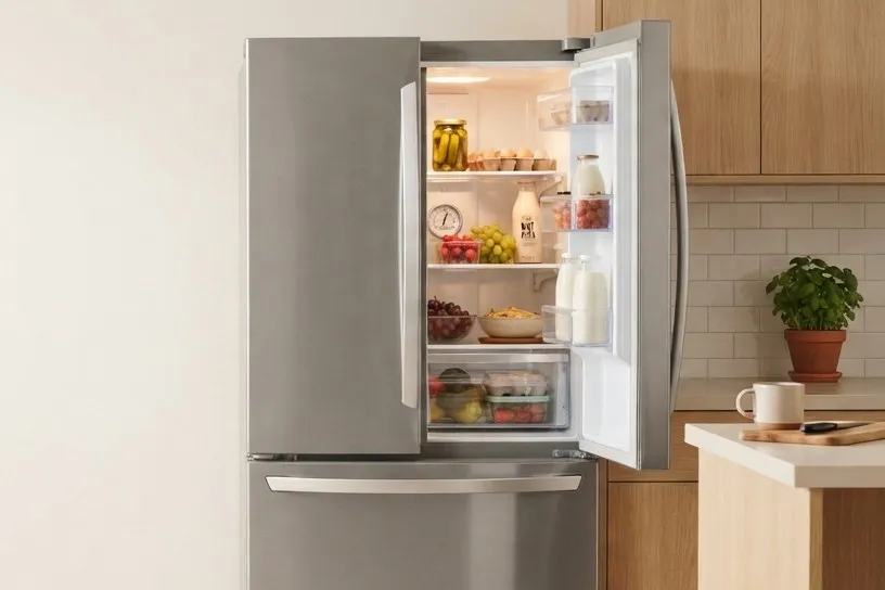 French-door refrigerator with the right-hand door open