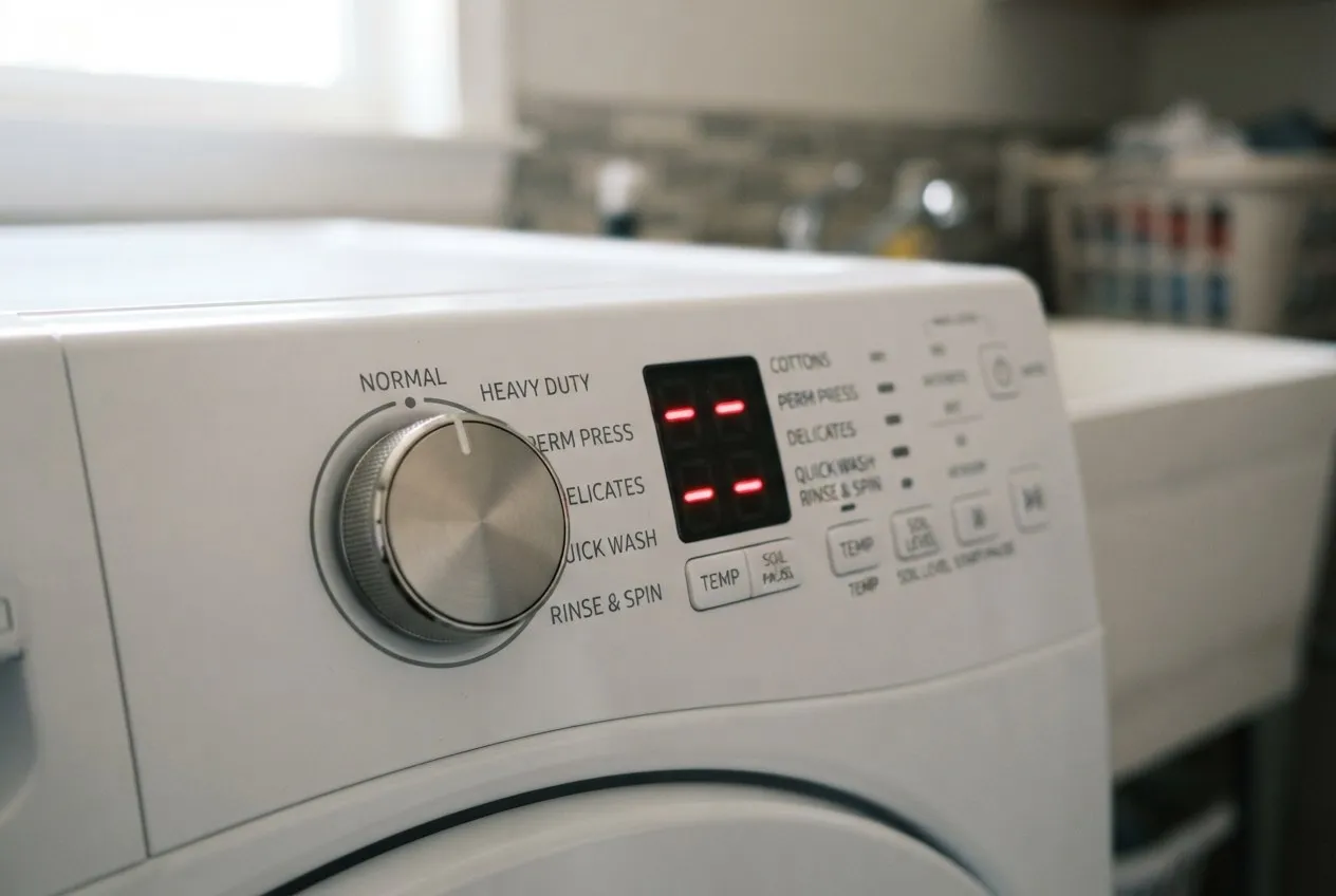 Washer control panel with a cycle dial and a lit display